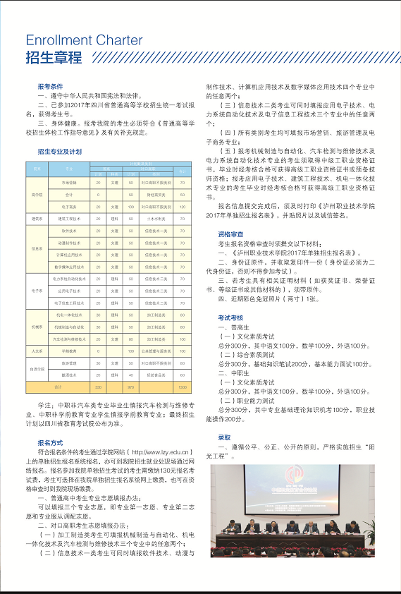 2017年瀘州職業(yè)技術學院單獨招生簡章